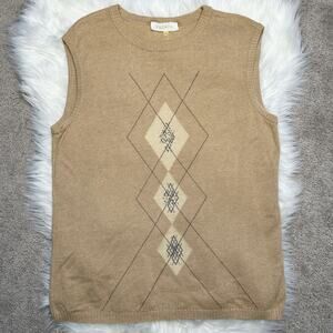 ESCADA Vintage Argyle Sweater Vest Womens Large Wool Cashmere Silk Academia Twee